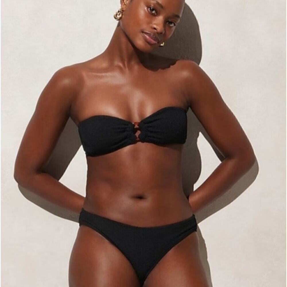NWT J. Crew Black Scrunchie Bikini Set Heritage Textured O Ring Bandeau Women 2X